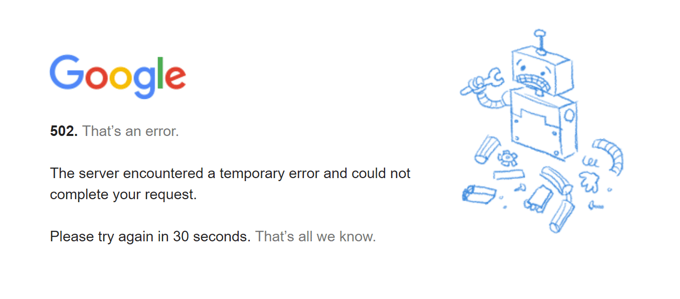 502 bad gateway error - google