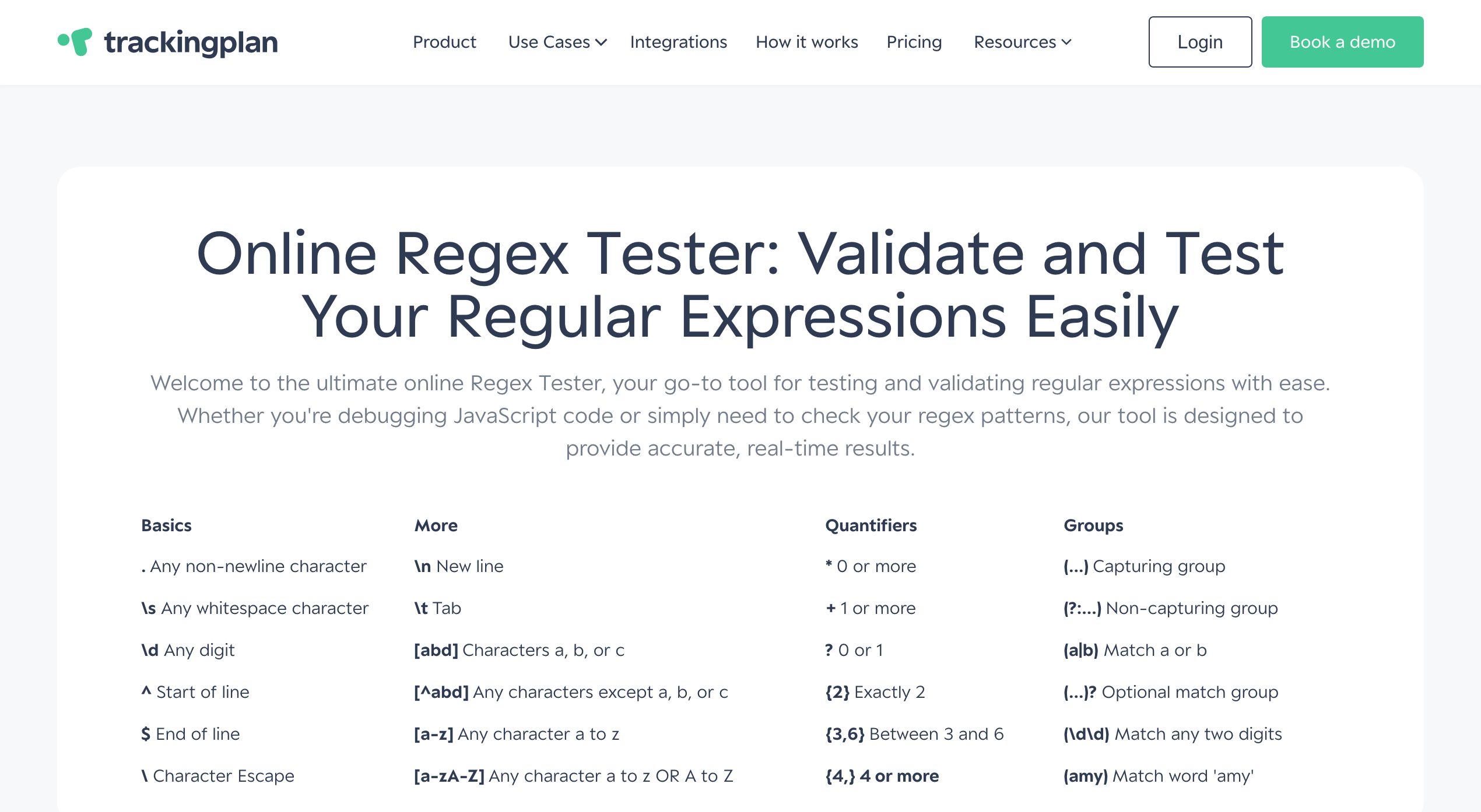regex tester - trackingplan