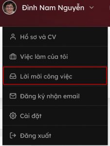 Menu Lời mời công việc