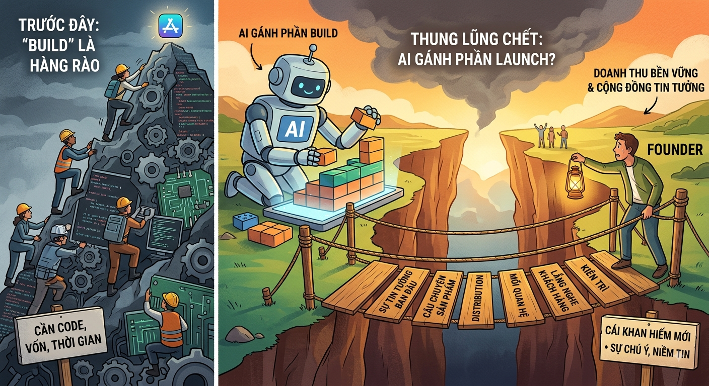AI "gánh" phần build, nhưng ai gánh phần launch?